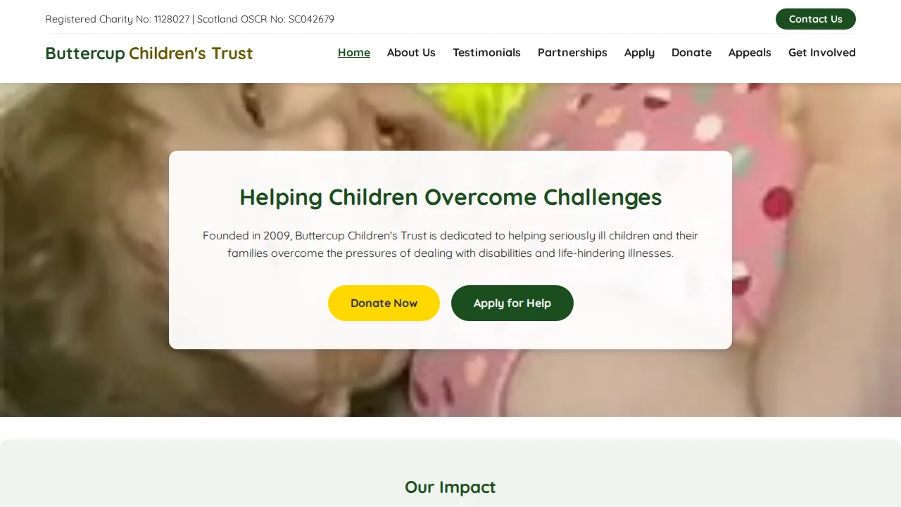 Buttercup Children's Trust website rebuild by Leodis Digital β charity web design case study